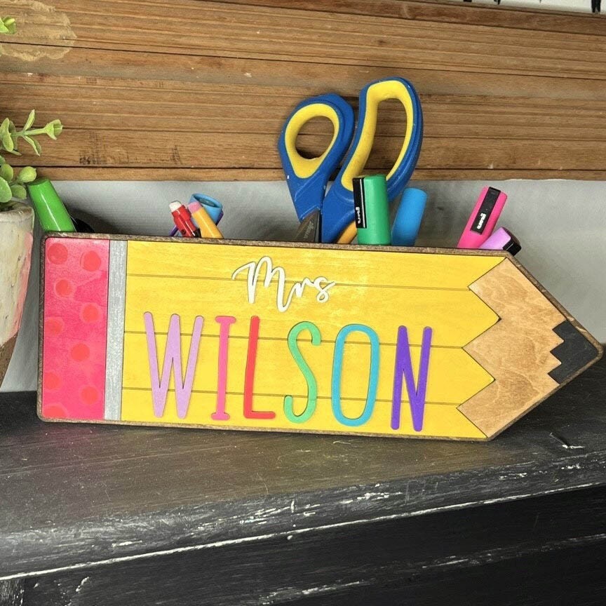 Personalized Wooden Pencil Holder Desk Organizer For Teacher’s Gifts