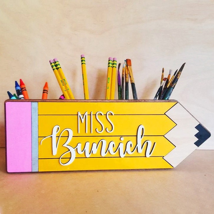 Personalized Wooden Pencil Holder Desk Organizer For Teacher’s Gifts